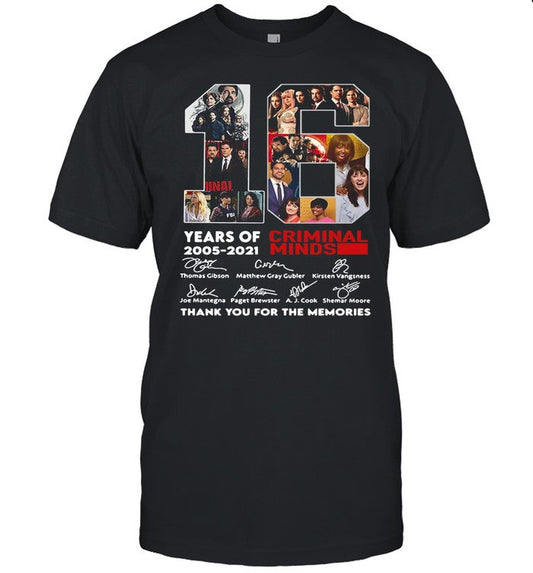 16 Years Of 2005 2021 Criminal Minds Signatures Thank You For The Memories shirt