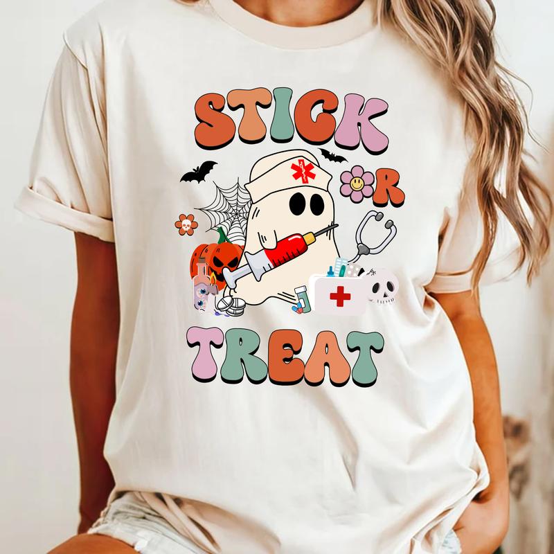 Nurse Halloween Shirt, Spooky Nurse Shirt, Stick Or Treat, Halloween Party Nurse Crew Shirts, Fall Nurse Shirt, Halloween Party Costume Casual Comfort
