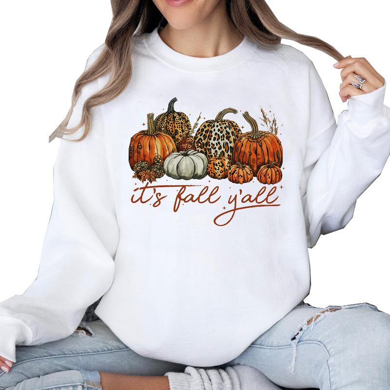 It's Fall Y'all Leopard Pumpkin Sweatshirt, Halloween Gifts for Lover, Fall Autumn Sweatshirt Unisex