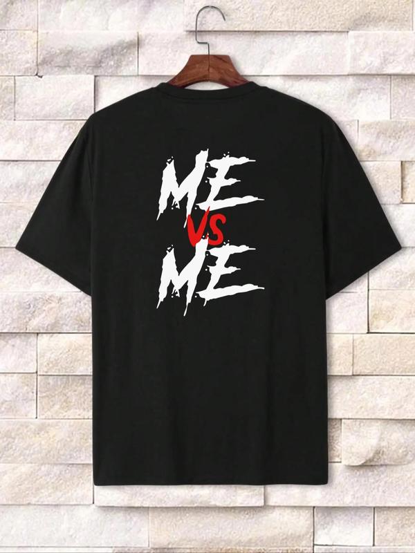 Men's Regular Fit  Me VS Me  Letter Print Round Neck Tee, Street Fashion StreetwearÂ Short Sleeve T-shirt for Daily Wear, Graphic Tees, Casual Comfy Knitting Top for Summer