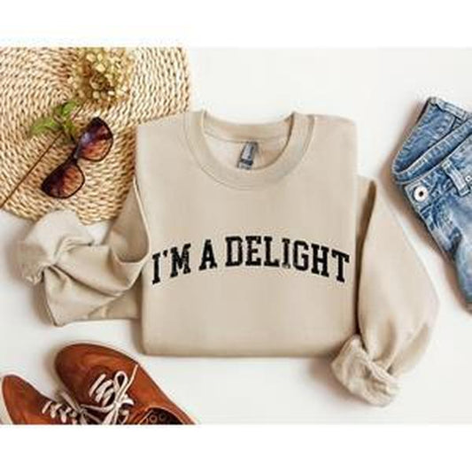 I'm A Delight Funny Sweatshirt, Sarcastic College Sweatshirt, Women's Crew Neck, Crewneck Casual Comfort Womenswear ComfortableÃ‚Â Graphic