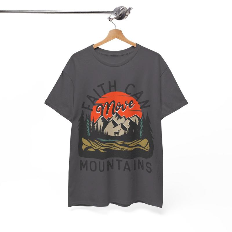 Faith Can Move Mountains Unisex Heavy Cotton Tee - Christian - Jesus - Mountain Shirt - Sunset - Gift For Men And Women
