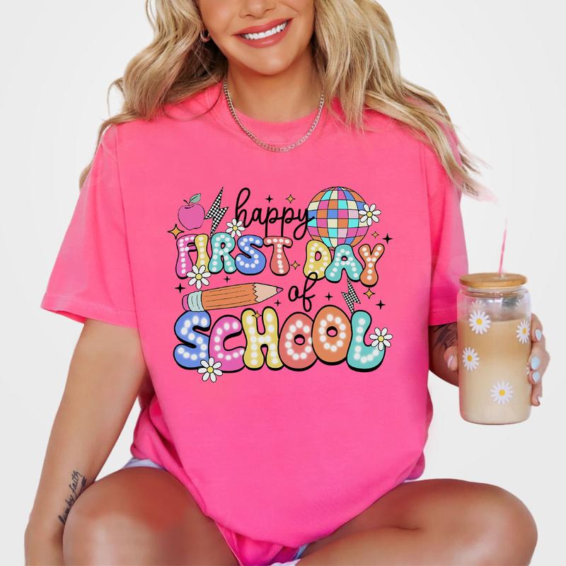 Happy First Day Of School Shirt, Teacher Women Top, Retro Teacher Back To School Tee, Funny First Day Of School Shirt, Cute Teacher T-Shirt, Teacher T