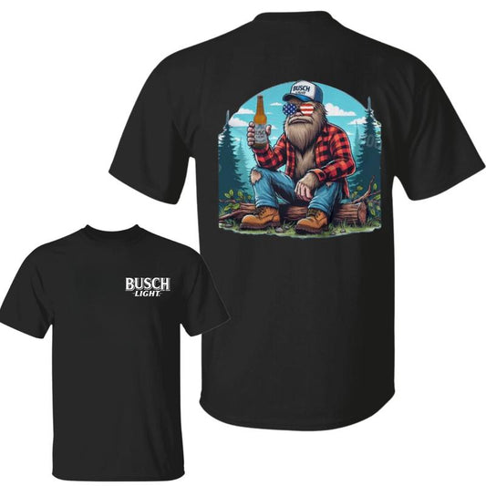 Busch Light -Beer- igfoot- Sasquatch & Busch Light beer T-shirt , Casual Graphic Round Neck T-shirt for Summer, Fashion Top for Daily Wear, T shirt Fo