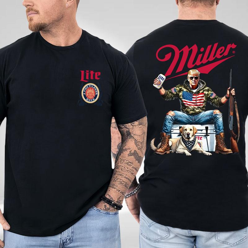 Miller Lite Trump Hunting Camo Unisex shirt, Trump won 47th president Election 2024 shirt, Fuel Hand Drill Dog Hunt shirt, Trump With Local Boy Cotton