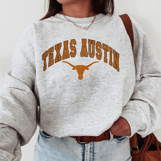 Texas Longhorns Vintage Football NCAA Trendy Sweatshirt, University of Texas Unisex Football NCAA Shirt, Gift For Men, Gift For Girls, Crewneck, Cotton, Sweaters, Pullover
