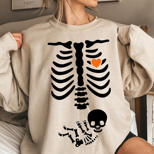 Skeleton Halloween Maternity Unisex Sweatshirt, Funny Pregnancy Announcement Sweat 2024, Pregnant Women Costume, Fall New Mom Sweater, Mommy to Be
