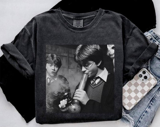 Vintage Meme 90s Comfort T-shirt, Funny Harry And Ron Smoking Comfort Shirt, Potter Tshirt Wizarding Fan Christmas Birthday Gift Potter. Comfort Colors T-shirt