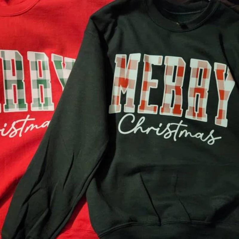 Merry Christmas Buffalo Plaid Sweatshirt - Cute Xmas Family Crewneck, Winter Holiday Gift for Her, WomenÃ¢â‚¬â„¢s Christmas Sweater, Gift for Best Friend, Gi