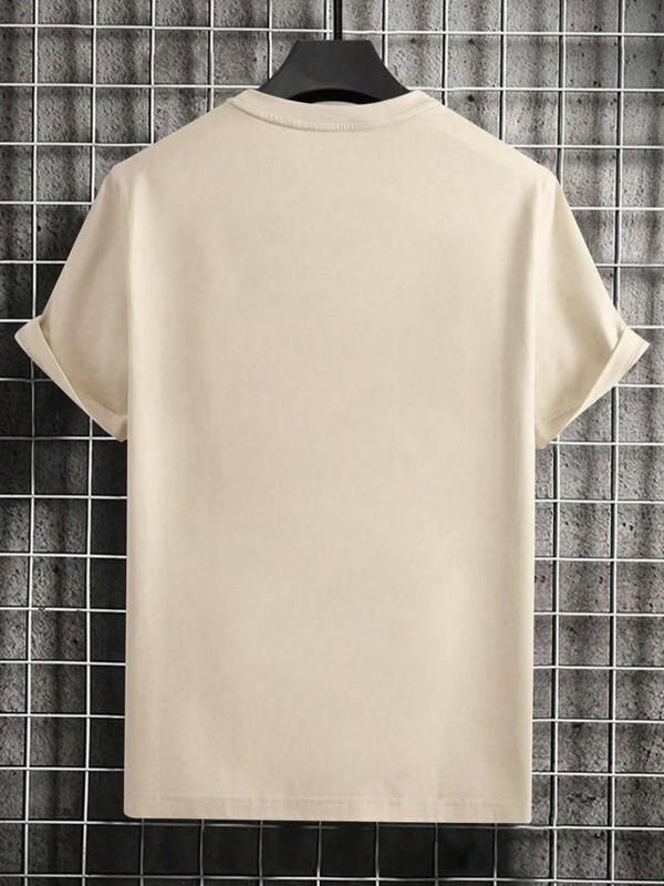 Men's Letter Print Drop Shoulder Tee, Regular Fit Casual Streetwear Short Sleeve Round Neck T-shirt for Summer, Graphic Tees, Fashion Men's Top for Daily Wear