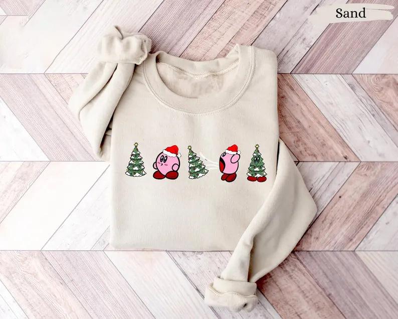 Kirby Christmas Tree Sweatshirt, Funny Christmas Sweatshirt, Funny Christmas Shirt, Christmas Sweatshirt, Christmas Tree Shirt, Kirby Video Game Sweat