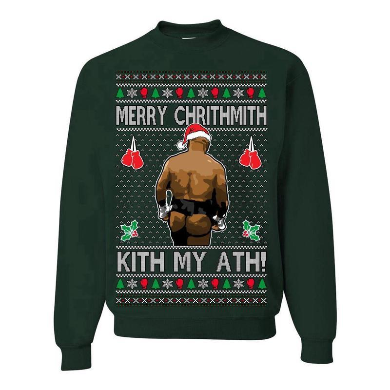 Merry Chrithmith Kith My Ath, Mike Tyson Butt Viral Kiss My Ass Boxing Fight Meme, Men Women Funny Ugly Christmas Sweater Ugly Christmas, Give for Men and for Women, Sweatshirt Trending