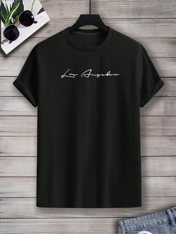 Men's Letter Print Round Neck Tee, Regular Fit Casual Crew Neck Short Sleeve T-shirt, Menswear, T Shirts for Men, Graphic Tees, Summer Graphic Tees fo