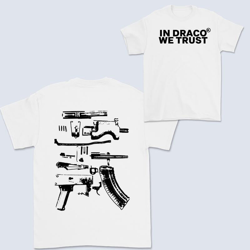 In Draco We Trust Double Sided Tee, White Color and  Black  Color Unisex T-Shirt