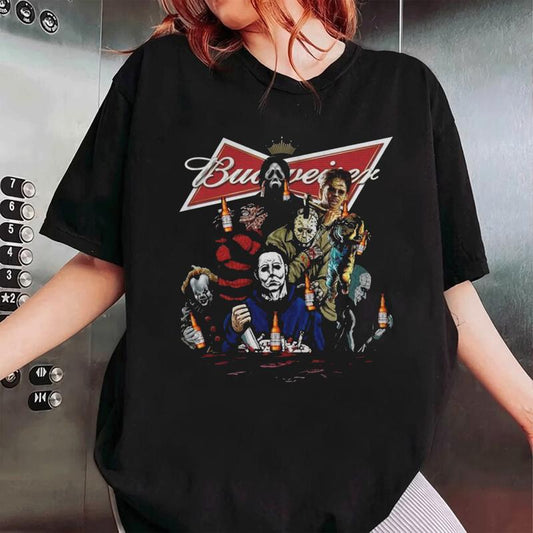 Horror Character Movie Drink Budweiser Shirt, Halloween 2024 T-shirt, Horror Movie Tee