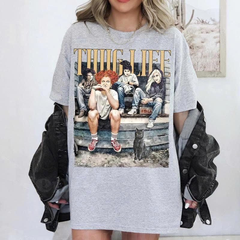 Thug Life Bad Wi.t.c.hes Halloween Vintage Unisex T-Shirt, Sweatshirt, Hoodie Casual Collar halloween movie Comfort Cotton