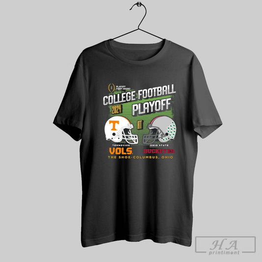 Tennessee Vols At Ohio State Buckeyes Helmet College Football Playoff The Shoe Columbus Ohio Matchup 2024 Vintage T Shirt