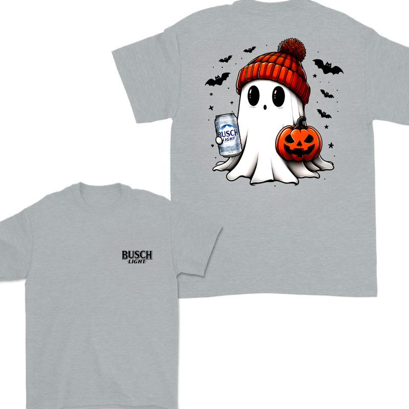 Busch Light Ghost Cute Pumpkin Halloween 2 Sided T-Shirt, Busch Light Shirt For Men And Women, Halloween Pumpkin Trendy Shirt