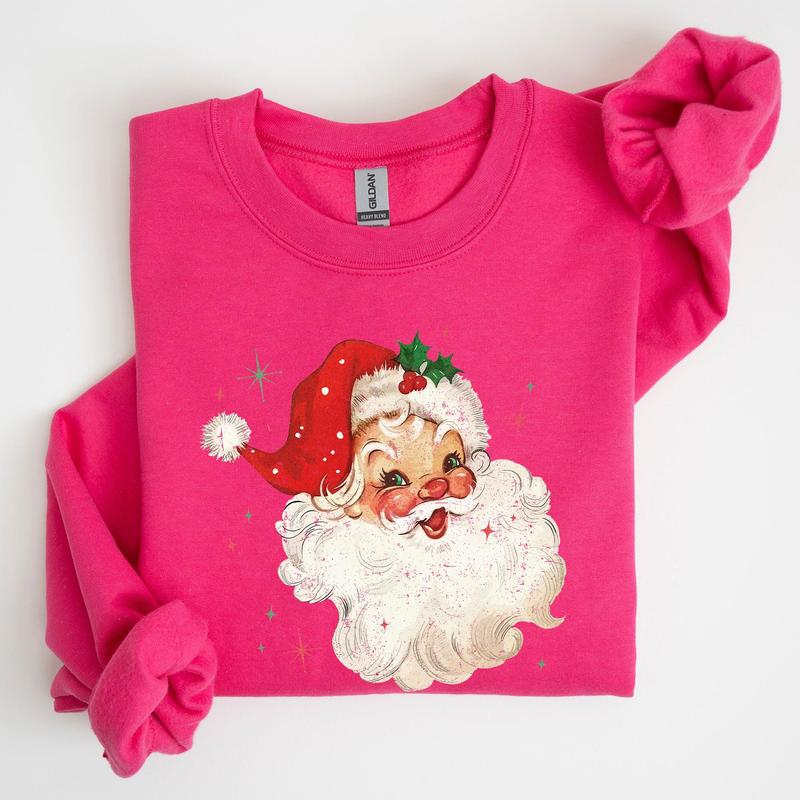 Red Retro Santa Claus, Christmas Vintage Classic, Snow, Xmas Sweatshirt, Women's Crew Neck, Crewneck