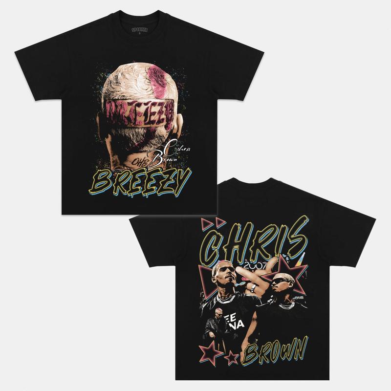 BREEZY C.BROWN Double Printed Short Sleeve Tee Cotton Vintage Shirt To Match Sneaker Hiphop Clothing Rapper Merch Shirt, Hiphop Tour Concert 2024, Gift For Fan Y2K Aesthetic Hoodie Sweatshirt