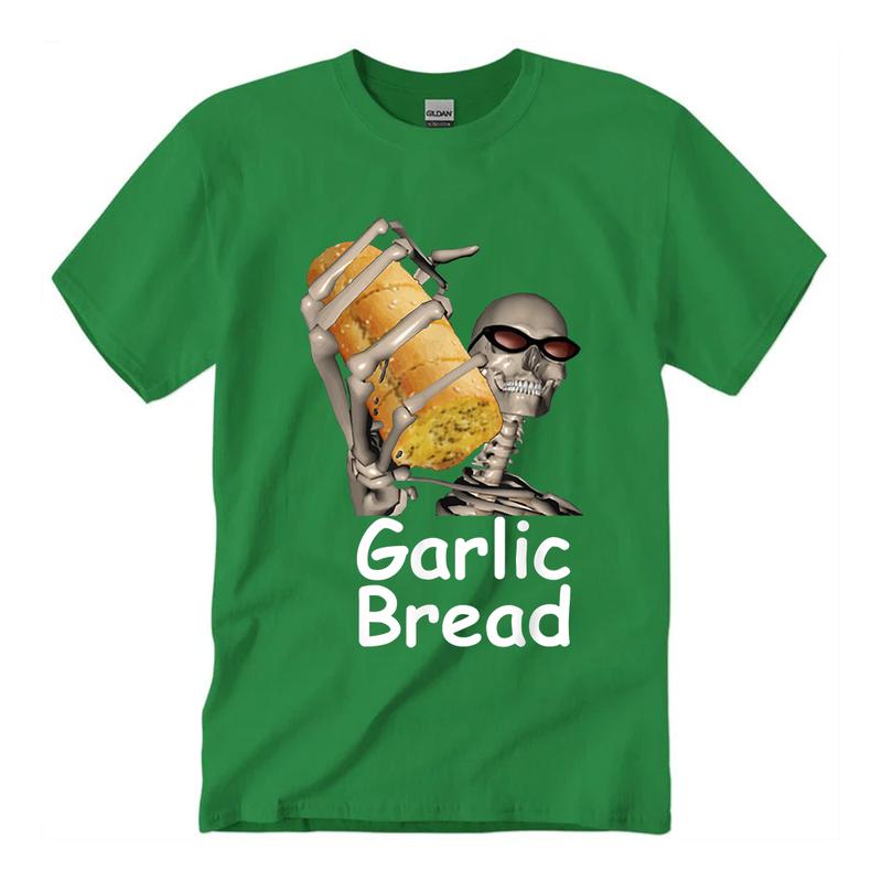 Garlic Bread Skeleton Funny Tees T-Shirt Unisex Classic Cotton Collar Fabric Soft