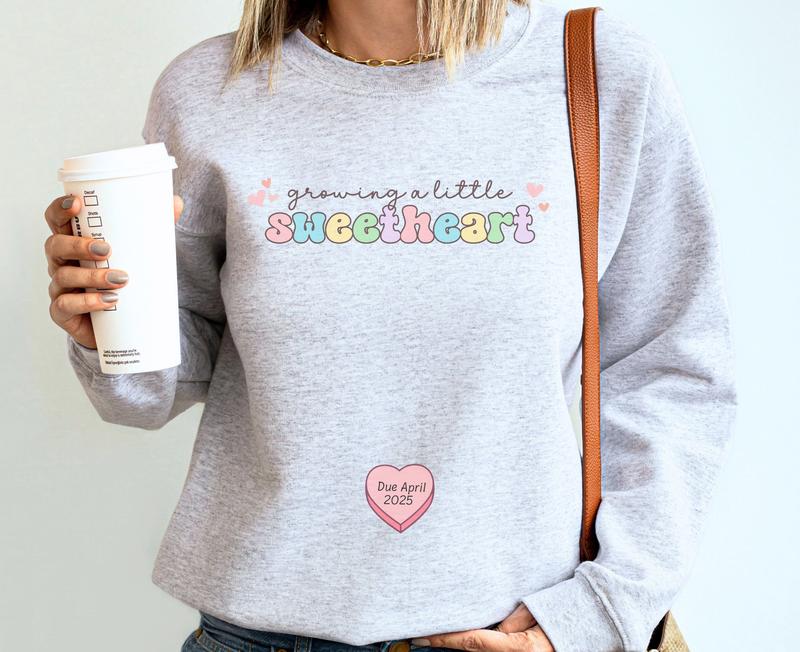Personalized Valentine's Day pregnancy announcement sweatshirt, Funny Pregnancy reveal shirt, candy hearts crewneck, baby announcement