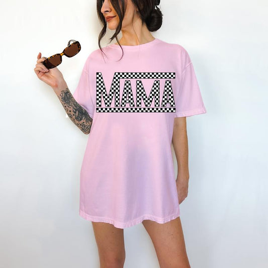 Checkered Mama Letteing - T-Shirt, Mother's Day, Mama Tee, Bright Graphic, Funny Apparel, Gift Idea, Relaxed Fit, Casual Apparel, Cute Top, Great with