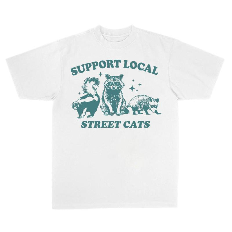 Support Your Local Street Cats Graphic T-Shirt, Retro Unisex Adult T Shirt, Vintage Raccoon T Shirt