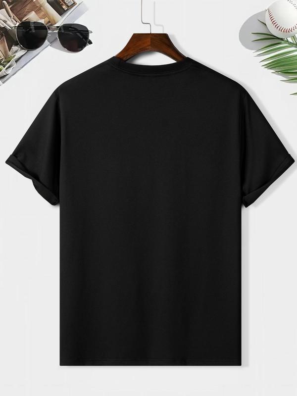 Men's Letter Print Round Neck Tee, Summer Short Sleeve Crew T-Shirt for Casual Days, Trendy Graphic Tees for MenÃ¢â‚¬â„¢s Warm Weather Fashion