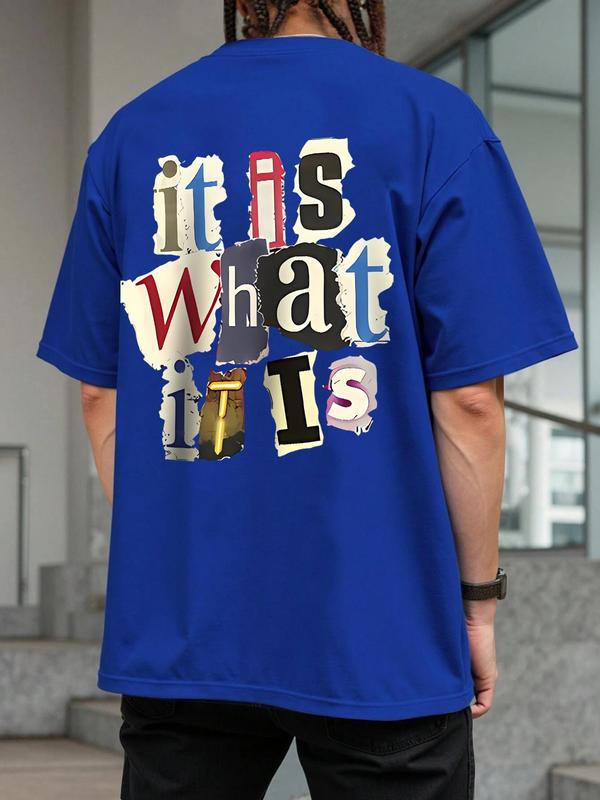 Men's Letter Print Round Neck Tee, Regular FitÂ Casual Short Sleeve T-shirt, Graphic Tees,Â Streetwear, Summer Clothes,Â Men Summer Top