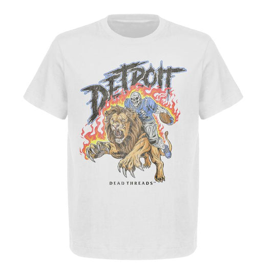 Detroit Football Deadman Riding Lion Graphic T-Shirt â€“ Heavy Cotton, Retro Menswear & Womenswear American Football Limited Edition