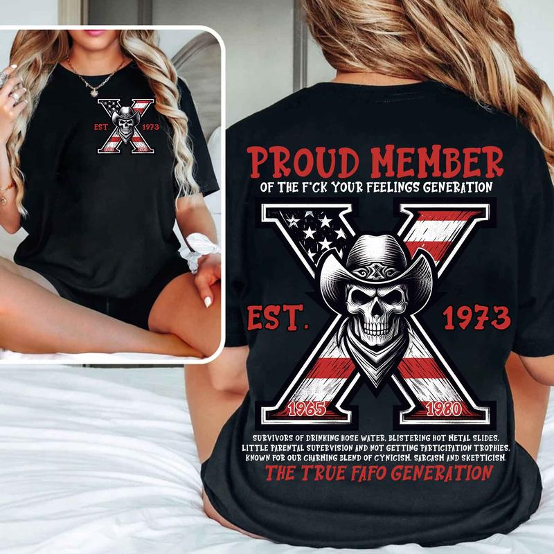 Custom Year GenX Skull T-shirt, Est.1973 GenX Skull 2 Side Shirt, Vintage 90s GenX 1965-1980 Shirt