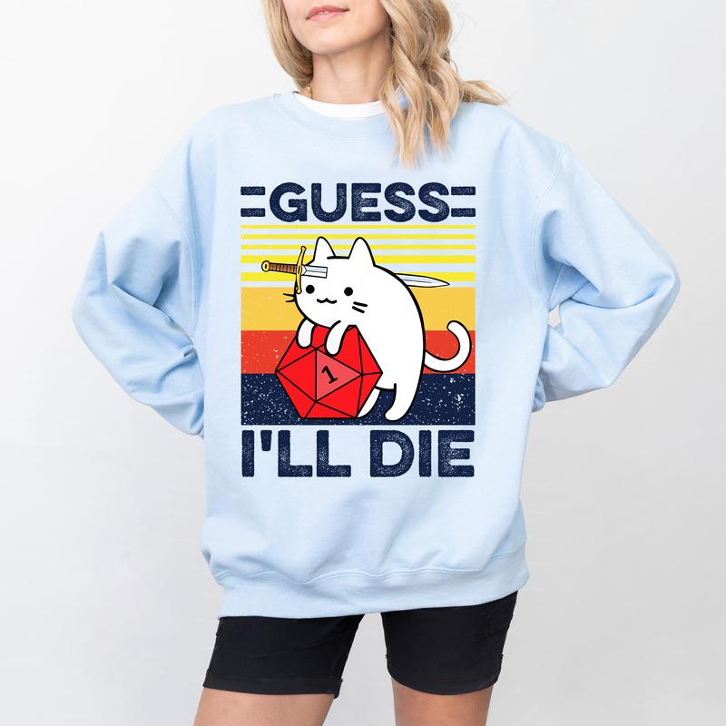 Guess I Will Die Vintage DnD Gaming T-shirt, Dungeons and Cat Tee, Dragons Graphic Sweatshirt, Dungeon Master Boho 80s Tee, DnD Game Sweater