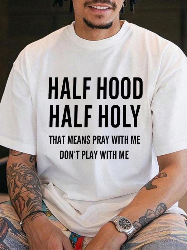 Men's Casual Letter Print Round Neck Tee, Summer Clothes, Graphic Tees,Ã‚Â Regular Fit Streetwear Short Sleeve Crew Neck T-Shirt for Daily Wear, Casual F