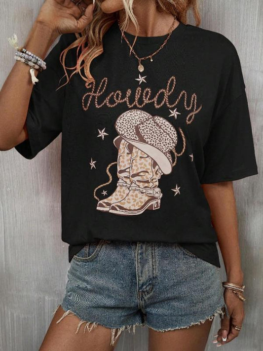 Women's Graphic Drop Shoulder Half Sleeve Tee,Ã‚Â Summer Clothes Women, Fashion Casual Crew Neck T-Shirt for Daily Holiday Vacation Outdoor Wear, Women T