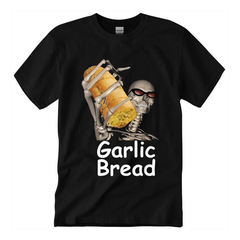 Garlic Bread Skeleton Funny Tees T-Shirt Unisex Classic Cotton Collar Fabric Soft