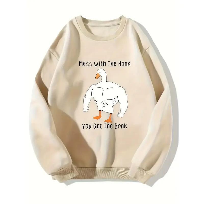 Strong Goose Print Casual Sweatshirt, Pullover Loose Crew Neck Sweatshirt, Women's Sweatshirts, Funny Duck Shirt, T-shirt Cotton Womenswear Light Poly