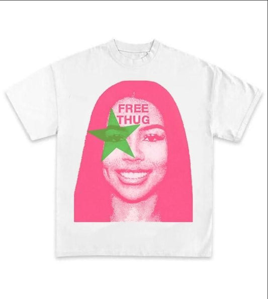 Mariah Pink Star Free Thug Big Face Graphic Tee Cotton T-Shirt Oversized