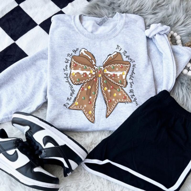 Gingerbread bow itÃ¢â‚¬â„¢s the most wonderful time of the year Sweatshirt - Ash Grey - Sublimation Womenswear Casual Comfort - Christmas