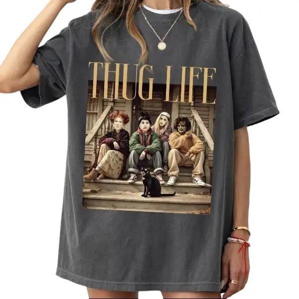Thug Life Bad Witches Design T-Shirt, Retro Witches Movie T-Shirt, Retro Halloween Character T-Shirt  Cotton Unisex