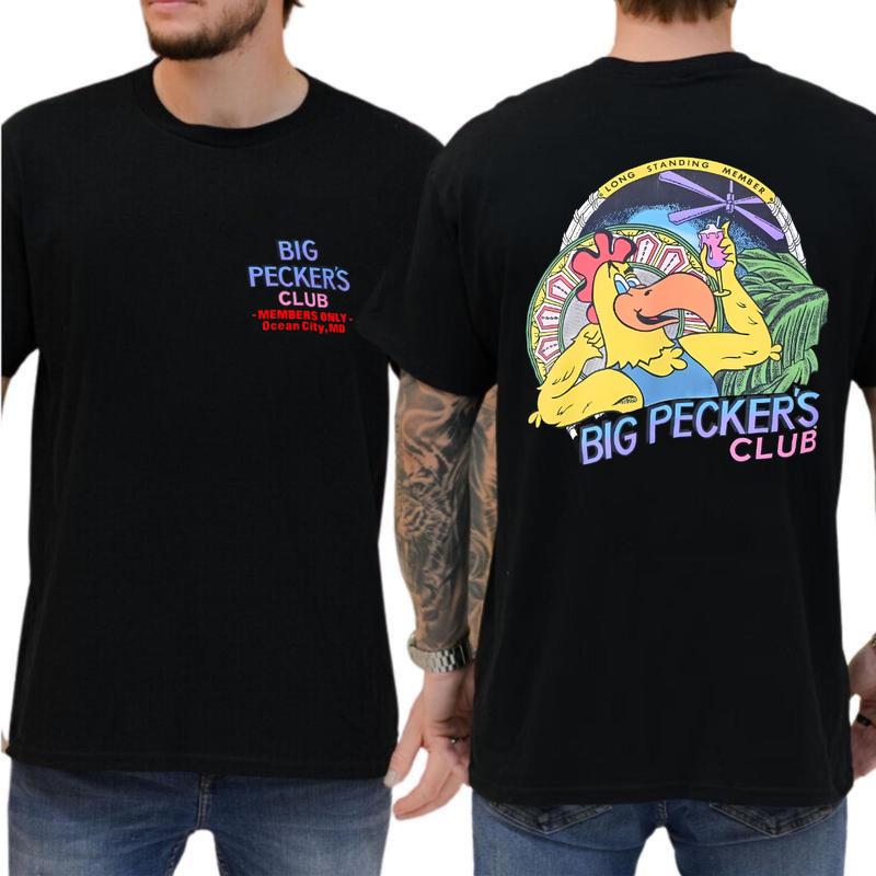 Big Peckers Club Ocean City Maryland Member Only Rooster Funny t-shirt Large,Funny Tee, Vintage Tee, Unisex