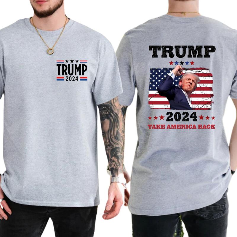 2-Side TRUM SHOT T-SHIRT Trum 2024 Take America Back Shirt, Trum Bulletproof 2024, Funny Tee, Gift For Men, Casual Menswear, Classic Cotton Top, Soft Fabric Shortsleeve Shirt