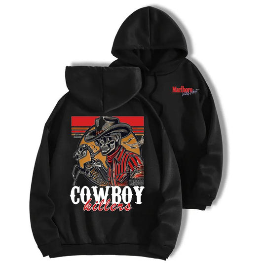 MarlBoro Cowboy Killer Vintage American Double Sided Hoodie and Crewneck T-Shirt Set - Unisex Sweatshirt - Comfort, Cotton - Classic