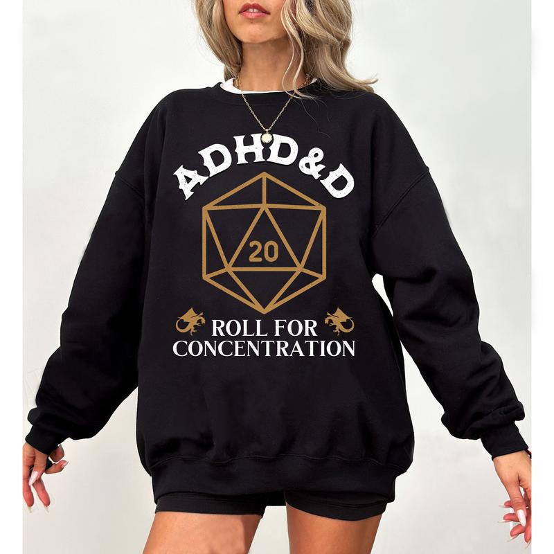 ADHD&D Roll for Concentration Shirt, ADHD Unisex Tee DnD NAT 20 Shirt, Dungeons and Dragons Dnd T-shirt, DnD Vintage Tee, RPG Gift, Dungeons and Dragons Dnd Sweatshirt Hoodie