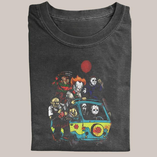Halloween Vintage Tees, Scooby's Horror Road Trip T-shirt, Horror Movie Shirt, Unisex Funny Halloween Shirt Menswear Womenswear Streetwear