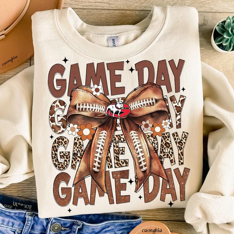Vintage Georgia Football Coquette Bow Game Day Shirt, Gameday Women's Sweatshirt Cotton Fit Top Womenswear