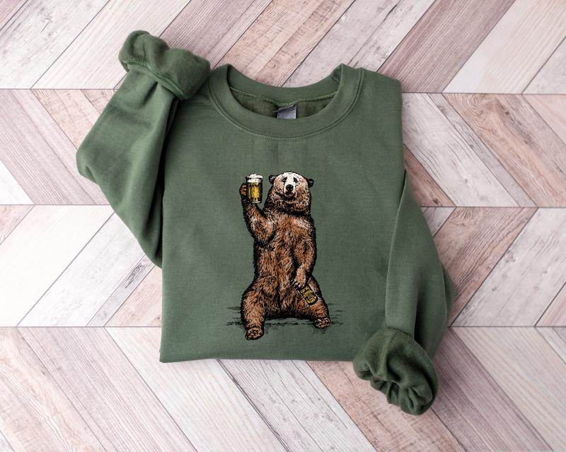 Grizzly Bear Unisex Sweatshirt, Craft Beer Sweater, Drinking Buddies Beer Drinking Bear Sweatshirt Comfort Fabric