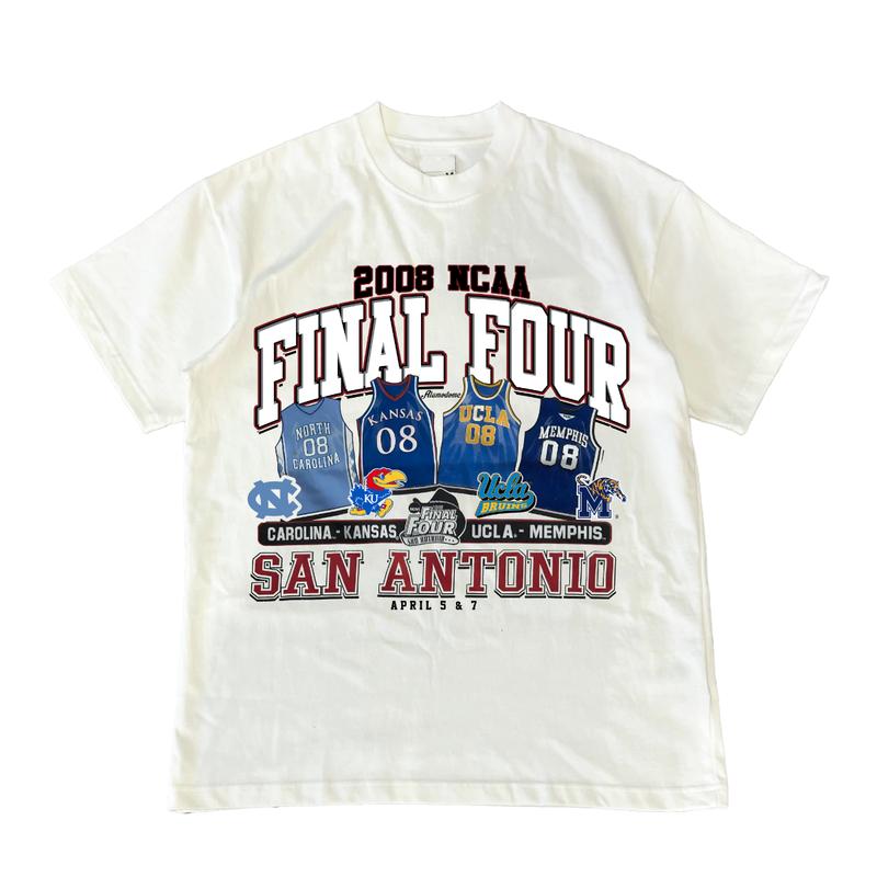 Vintage 2008 NCAA Final Four San Antonio T-Shirt Carolina Kansas UCLA Memphis Top Unisex  Cotton Menswear Retro football fan Tshirt Streetwear