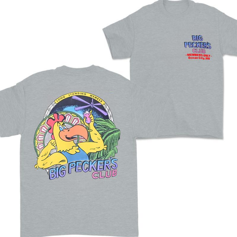 Big Peckers Club Ocean City Maryland Member Only Rooster Funny t-shirt Large,Funny Tee, Vintage Tee, Unisex