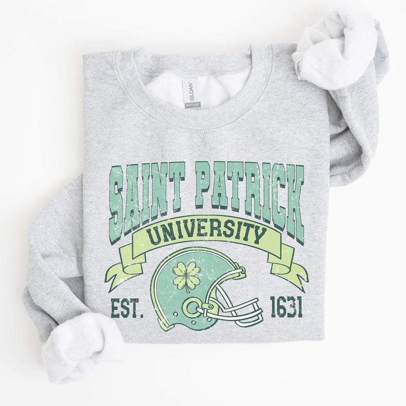 St Patrick University, Vintage, College, Ireland, Football, St Patrick's Day Sweatshirt, Women's Crew Neck, Crewneck
